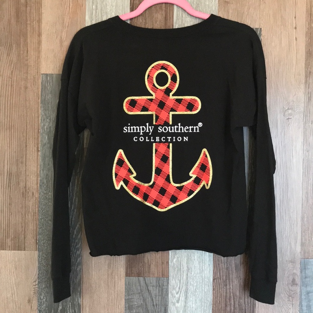 Simply Southern buffalo plaid anchor crop shirt